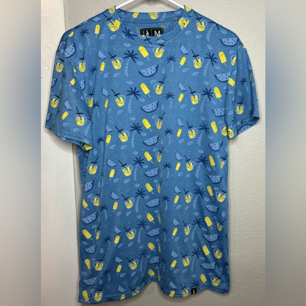 Velero Blue Yellow Print Short Sleeve T-Shirt Men Size M